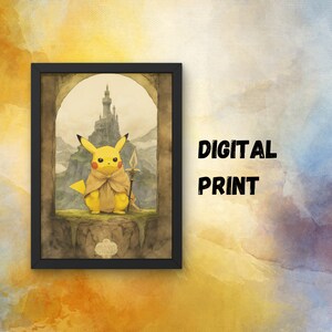 Mystic Fantasy Pikachu Mash Up, Cute Fan Digital Drawing, Print Download Gift, Video Game, Kids Decor, Instant Printable Wall Art Poster