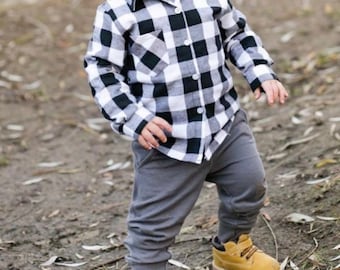 Buffalo Plaid Baby Shirts Boys \ Girls Hipster Baby Toddler Kids Holiday Fall Flannel Family Photo Birthday Outfits -red black white checked