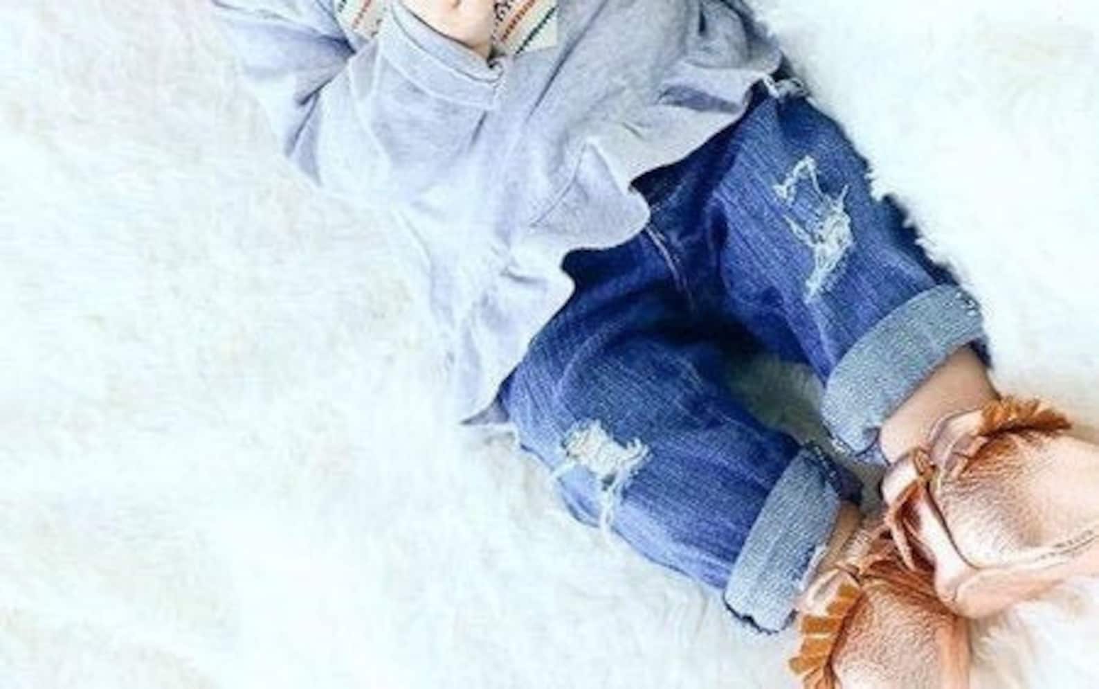 Baby Girl Jeans Distressed Toddler Girl Trendy Jeans Etsy