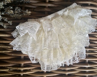 White or Ivory Lace Bloomer Ruffle Bottom Diaper Cover Preemie Newborn - 4T Fancy Bloomers Birthdays/ Baptism/ Christening/ Flower Girls