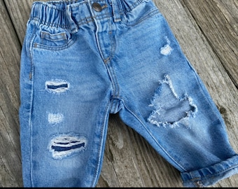 ripped jeans distressed torn up jeans baby boy girl, destroyed denim toddlers, kids holey jeans, unisex infant jeans frayed slashed shredded