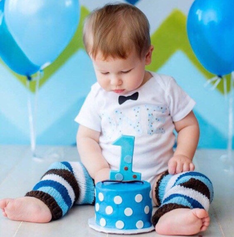 Bébé Garçons Premier 1st Anniversaire Tenue body tout nom top gilet bleu gâteau Smash