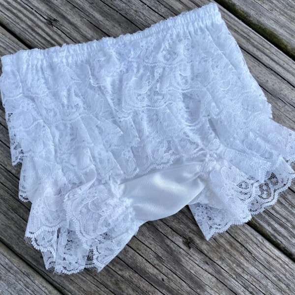 White Lace Bloomer Cream Lace Bloomer Ivory Ruffle Diaper Cover Newborn-4T Petticoat Bloomer Shorts Birthday Baptism Christening Flower Girl