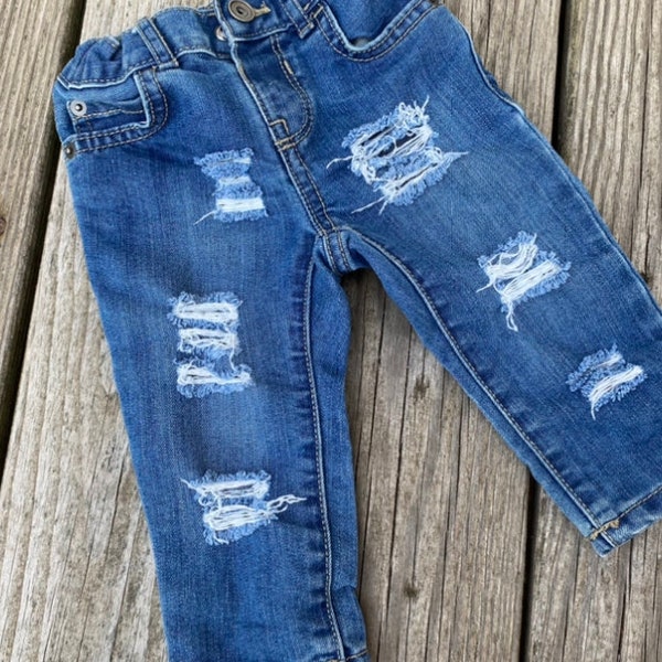 ripped jeans toddler baby distressed denim - baby girl jeans - baby boy jeans - unisex trendy kids clothes - destroyed jeans for edgy outfit