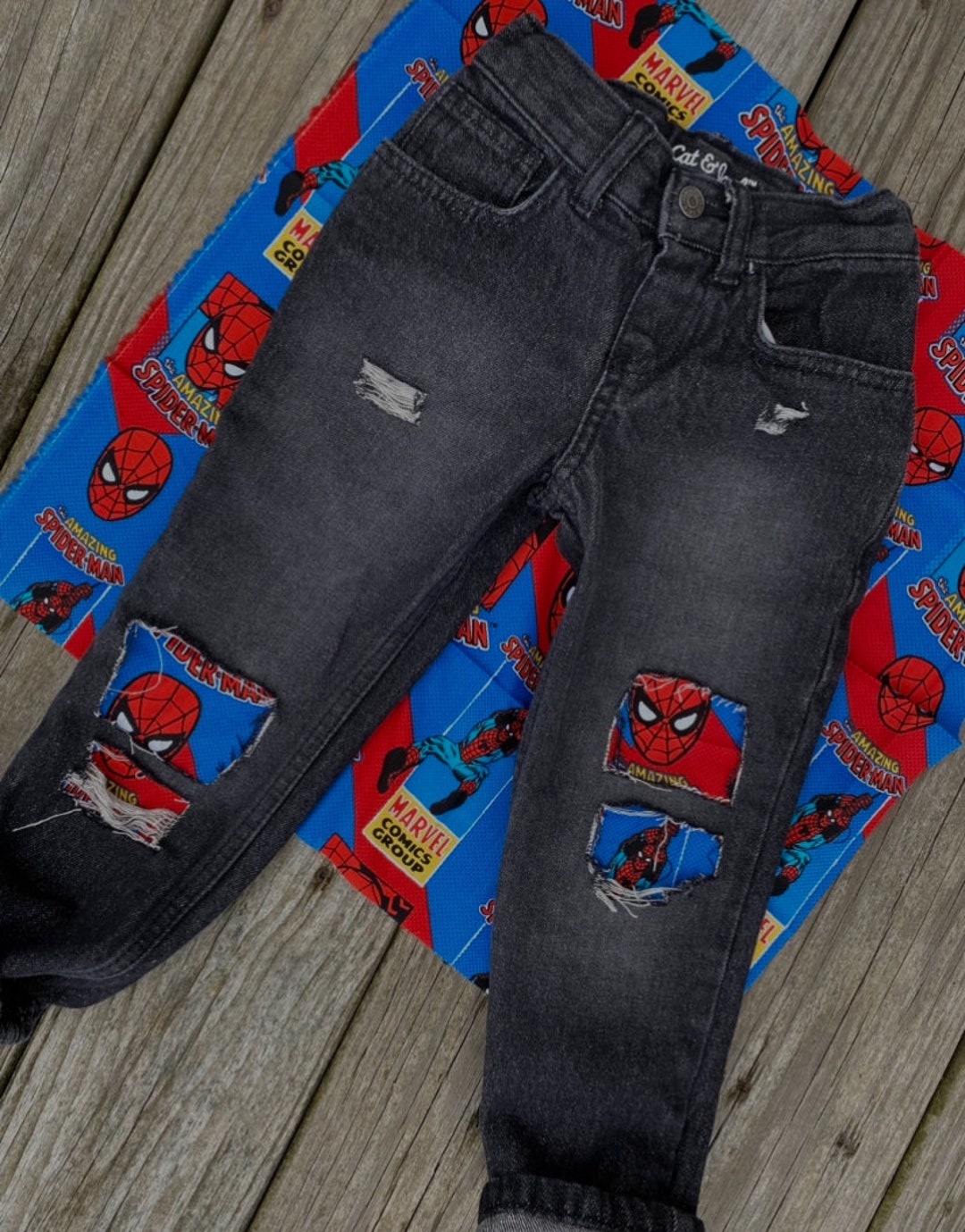 Spiderman Birthday Distressed Jeans, Baby Boy Ripped Jeans Spiderman ...