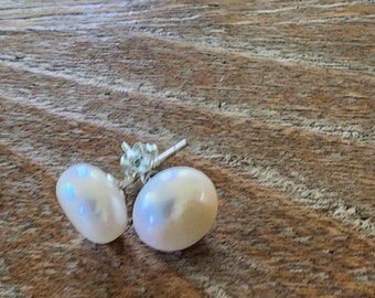 White Pearl Earrings, Sterling Silver Earrings, Pearl Earrings, Freshwater Pearl, Wedding Pearl, Bridal Gift, Birthday Gift, Pearl Earrings