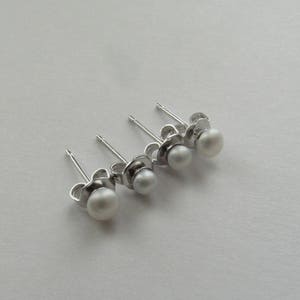 Set of Two- White Pearl Earrings,3-4mm Pearl Earrings,White Pearl,Pearl Earrings,Freshwater Pearl,Stud Pearl Earrings,Sterling Silver