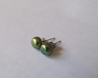 Green Pearl Earrings,Pearl Earrings,Stud Pearl Earrings,925 Pearl Earrings,Freshwater Pearl Earrings,Potato Pearl Earrings,Wedding Pearl