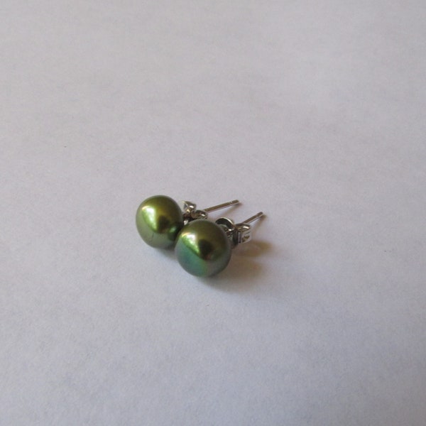 Green Pearl Earrings,Pearl Earrings,Stud Pearl Earrings,925 Pearl Earrings,Freshwater Pearl Earrings,Potato Pearl Earrings,Wedding Pearl