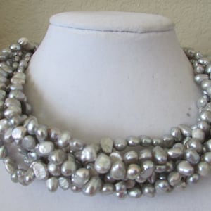 8 Strands of  Twisted Grey Baroque Fresh Water Pearl Necklace,Grey Pearl Necklace,Gift,Bridal Gift-Free Shipping