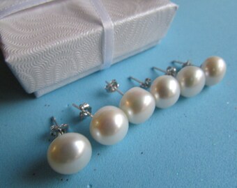 3 Set of Pearl Earrings-AA Smooth Round Potato Fresh Water Pearl Silver Stud Earrings,Pearl Earrings,Bridesmaid Gift,Wedding