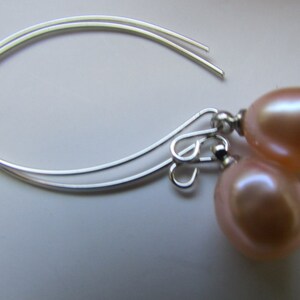 Loevely Smooth Peach Rice Fresh Water Pearl Dangle Sterling Silver Earrings Free shipping image 2