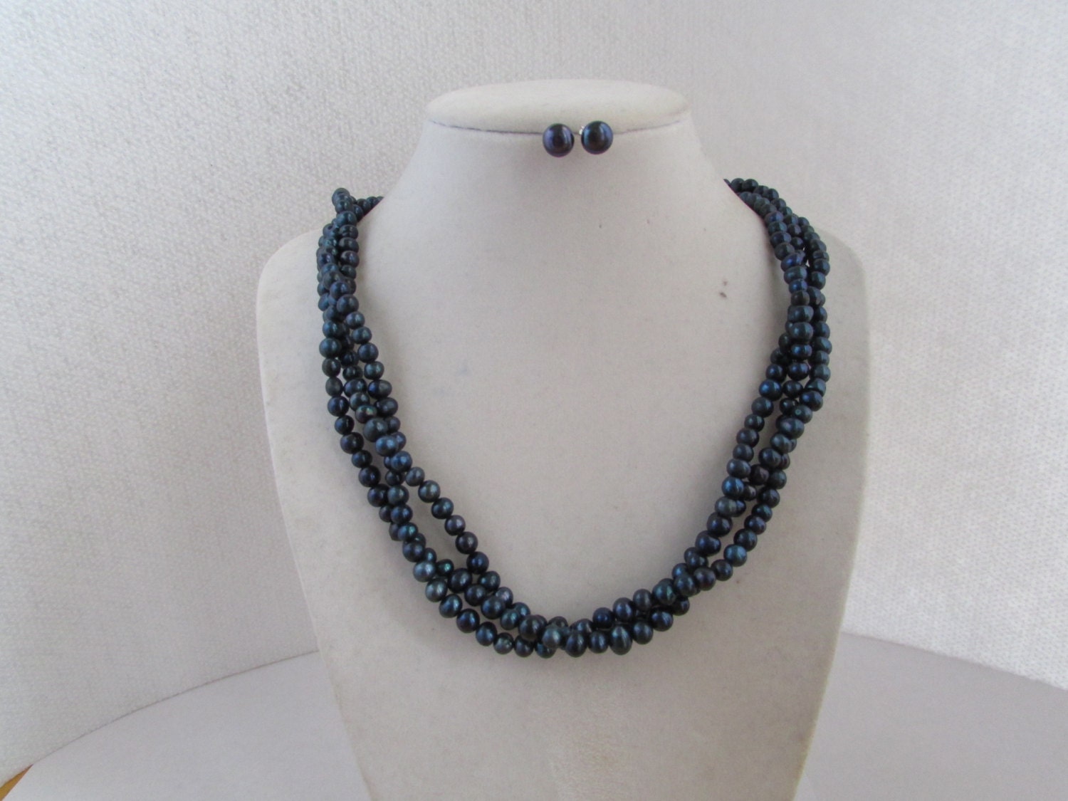 Conjunto de collar de perlas negras, collar de perlas negras