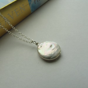 Gold Necklace,Freshwater Pearl,White Coin Pearl Necklace,Coin Pearl Necklace,Sterling Silver,Pearl Necklace,Birthday Gift,Freshwater Pearl