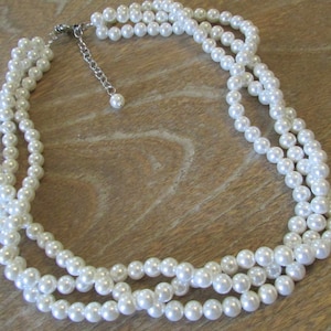 White Pearl Necklace, 3 Strands Pearl Necklace, South Sea Shell Pearl Necklace, 6mm Pearl Necklace, Birthday Gift, Wedding Pearl, Pearl