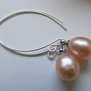 Loevely Smooth Peach Rice Fresh Water Pearl Dangle Sterling Silver Earrings Free shipping image 4