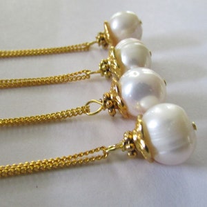 Set of 4- White Pearl Necklace, Fresh Water Pearl Necklace, Pearl Necklace, Bridal Gift, Wedding Gift, Gold Necklace, Bridesmaid Gift, Pearl