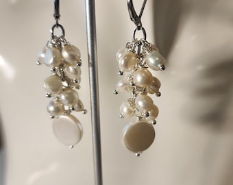 Coin Pearl Earrings,Pearl Earrings,Cluster Pearl Earrings,Dangle Pearl Earrings,Baroque Pearl Earrings,Bridal Gift,Birthday Gift,Pearl