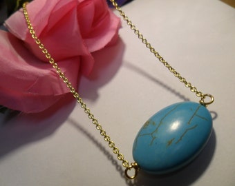 Ready to ship- Smooth Oval Turquoise Huge Gemstone in Gold Necklace,Turquoise Necklace,Gemstone Necklace