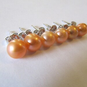 Set of 3 Stud Pearl Earrings, Pearl Earrings, Peach Pearl Earrings, Freshwater Pearl, 925 Pearl Earrings, Stud Earrings, Peach, Bridesmaid