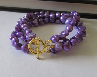 Purple Pearl Bracelet, Pearl Bracelet, Gold Pearl Bracelet, Freshwater Pearl, Purple Bracelet, Baroque Pearl Bracelet, Bridal Gift, Weddings
