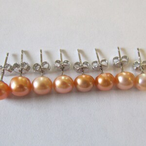 Set of 4, Peach Pearl Earrings, Peach Earrings, Pearl Earrings, Stud Pearl Earrings, Freshwater Pearl, Wedding Pearl , Bridal Gift, Pearl