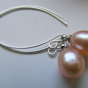 Loevely Smooth Peach Rice Fresh Water Pearl Dangle Sterling Silver Earrings Free shipping image 3