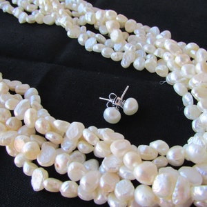 6 Strands of White Baroque  Fresh Water Pearl Necklace, Bridal Gift, Wedding Gift, Bridesmaid Gift Birthday Gift, Pearl Necklace, Pearl