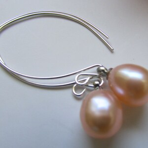 Loevely Smooth Peach Rice Fresh Water Pearl Dangle Sterling Silver Earrings Free shipping image 5