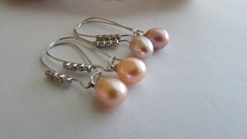Peach Pearl Earrings,Light Lavender Pearl Earrings,Rice Pearl Earrings,Dangle Pearl Earrings,Silver Earrings,Freshwater Pearl Earrings