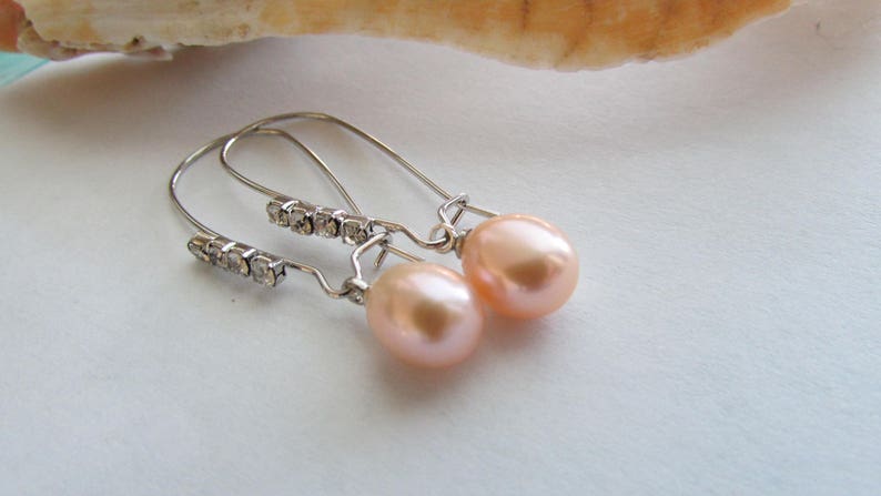 Peach Pearl Earrings,Light Lavender Pearl Earrings,Rice Pearl Earrings,Dangle Pearl Earrings,Silver Earrings,Freshwater Pearl Earrings