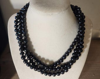 Black Pearl Necklace,Perl Necklace,3 Rows of of Pearl Necklace,Weddings,Wedding Pearl,Wedding Gift,Bridal Gift,Bridesmaid Gift Pearl