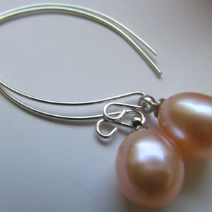 Loevely Smooth Peach Rice Fresh Water Pearl Dangle Sterling Silver Earrings Free shipping image 1