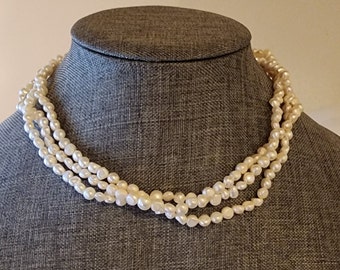 White Pearl Necklace, 3 Rows of Pearl Necklace-Pearl Necklace, White Fresh Water Pearl Necklace, White Baroque Pearl, Pearl Necklace, Pearl