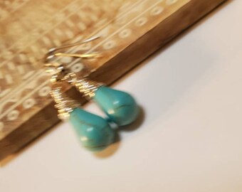 Set of Turquoise- Turquoise Necklace, Turquoise Earrings, Dangle Turquoise Earrings, Turquoise, Blue Necklace, Bridal Gift, Anniversary