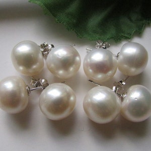 Set of 4- 10-11mm White Pearl Earrings, 925 Pearl Earrings, Potato Pearl Earrings, Freshwater Pearl Wedding Pearl Earrings, Bridal Gift