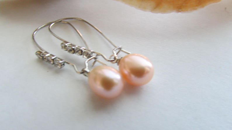 Peach Pearl Earrings,Light Lavender Pearl Earrings,Rice Pearl Earrings,Dangle Pearl Earrings,Silver Earrings,Freshwater Pearl Earrings