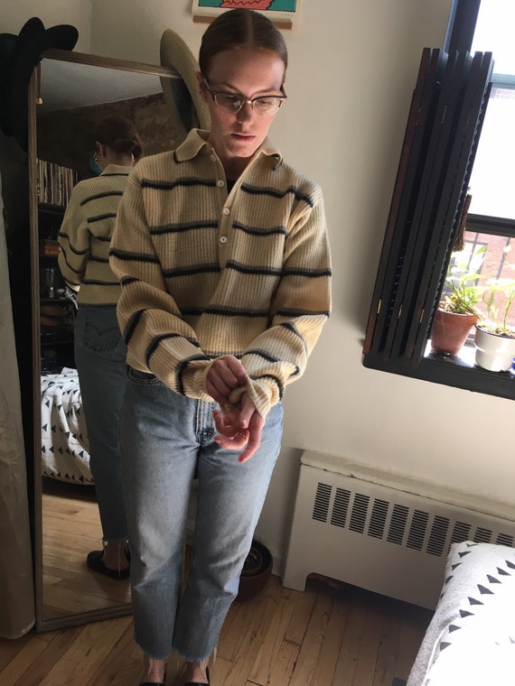 Vintage 1950s Wool Polo Style Popover Sweater