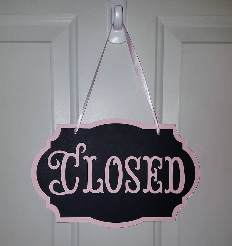 Pastel Color and Black Reversible Flip Sign Decorative Boutique Store Open Closed Sign Open Closed Door Sign Card Stock with Ribbon