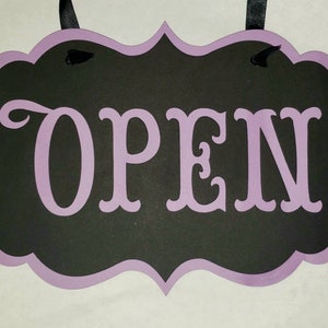 Pastel Color and Black Reversible Flip Sign Decorative Boutique Store Open Closed Sign Open Closed Door Sign Card Stock with Ribbon