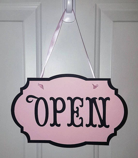 Pastel Color and Black Reversible Flip Sign Decorative Boutique Store Open Closed Sign Open Closed Door Sign Card Stock with Ribbon