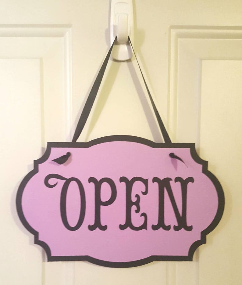 Pastel Color and Black Reversible Flip Sign Decorative Boutique Store Open Closed Sign Open Closed Door Sign Card Stock with Ribbon