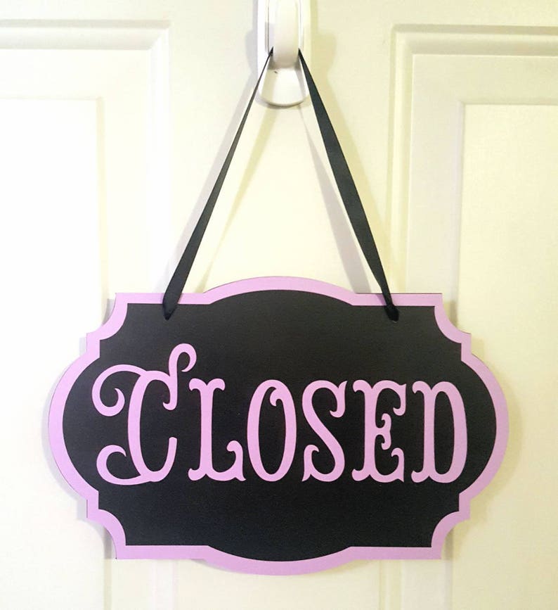 Pastel Color and Black Reversible Flip Sign Decorative Boutique Store Open Closed Sign Open Closed Door Sign Card Stock with Ribbon