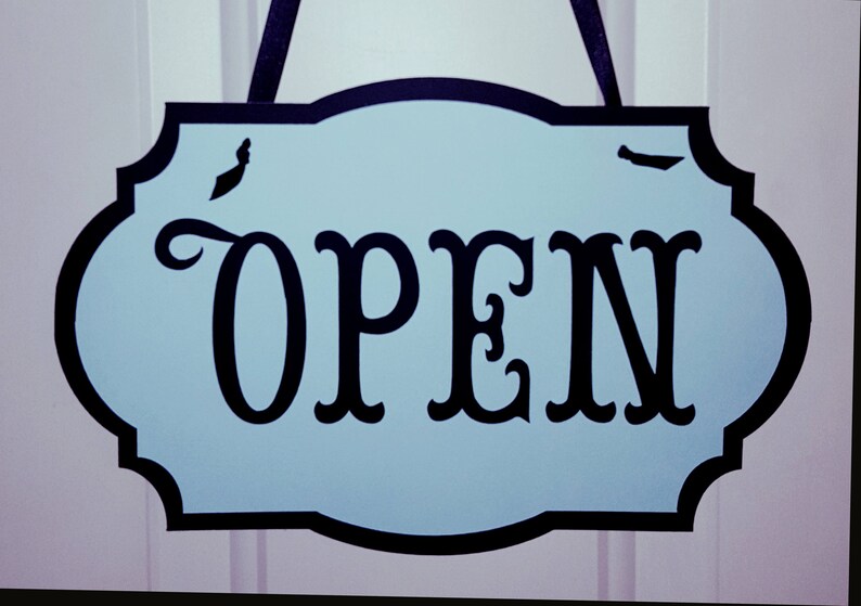Pastel Color and Black Reversible Flip Sign Decorative Boutique Store Open Closed Sign Open Closed Door Sign Card Stock with Ribbon