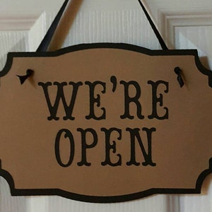 Kraft and Black We're Open We're Closed Door Sign, Card Stock with Ribbon, Boutique Store Sign, 10" x 6.5"