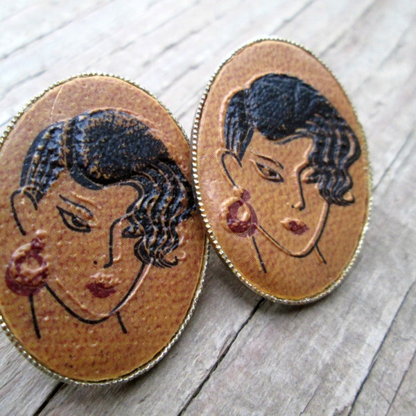 Kitsch Earrings - Retro 1980's Earrings - Vintage Leather Earrings - Fashion Earrings - Costume Jewelry - Oversized Stud Earrings