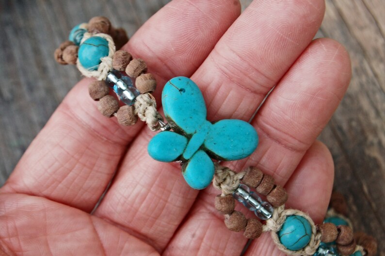 Hemp Jewelry Beach Anklet Hemp Beach Jewelry Turquoise Butterfly Anklet Turquoise Howlite Butterfly Anklet Butterfly Hemp Anklet