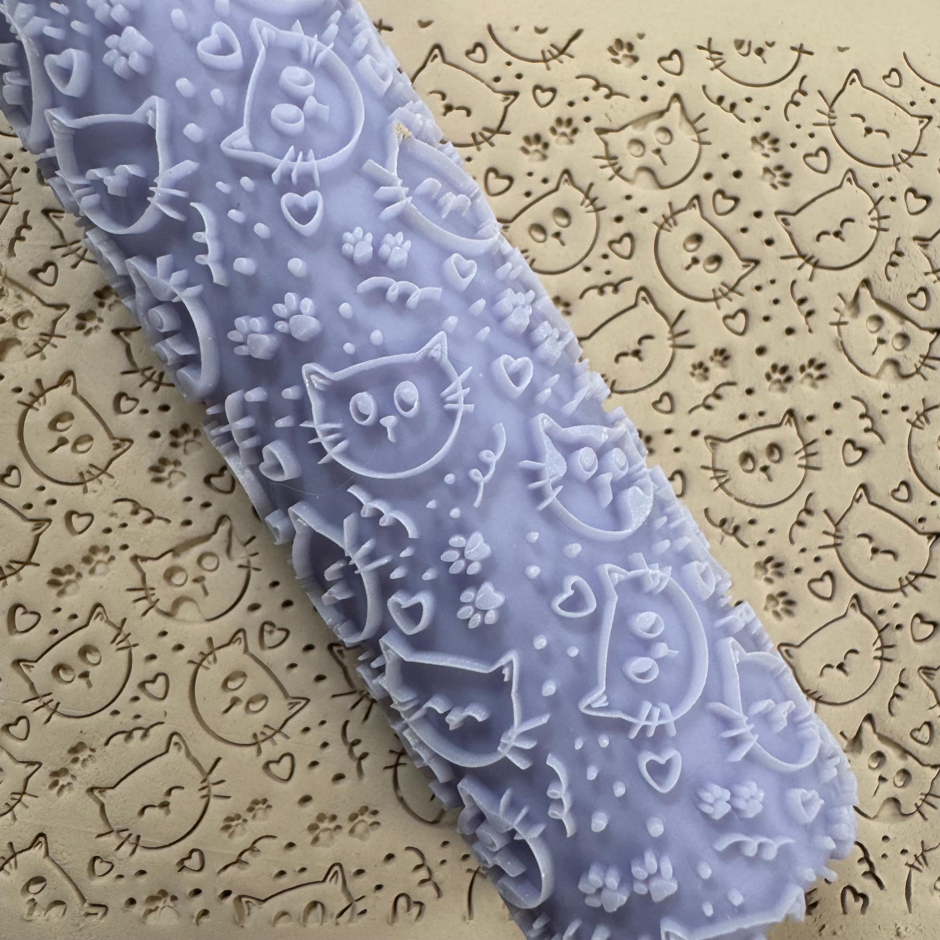 Roll Cat Texture Cat Faces Texture Roller | 100mm Pottery Embossing Roller | Clay ...