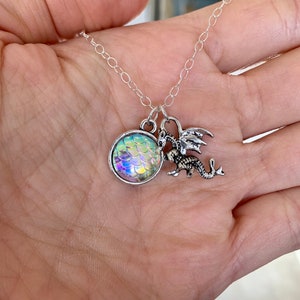 Dragon Scale Necklace with Dragon Charm, Custom Jewelry, Many Colors, Fantasy Jewelry