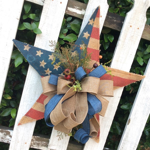 Star Wreath, Americana Wreath, 4th of July Wreath, Burlap Star, Burlap Americana Wreath, Fourth of July Wreath, USA Wreath, July 4th